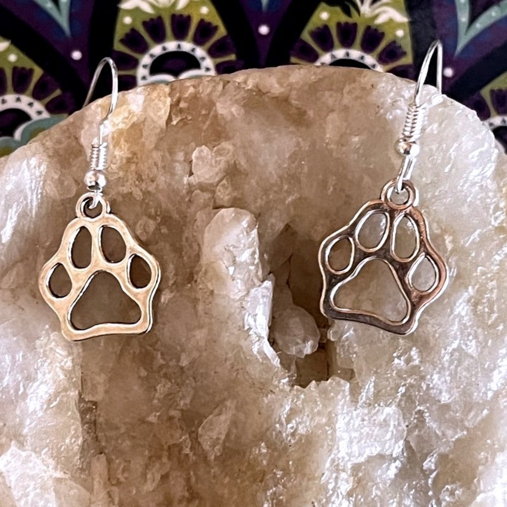 Sterling Silver Puppy Dog Paw Prints Earrings-Animal Dangle Boho Gift Love -New